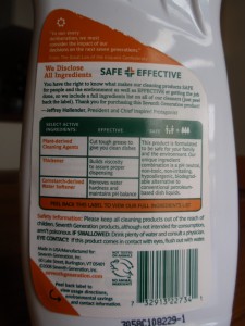 Dish soap ingredient information label