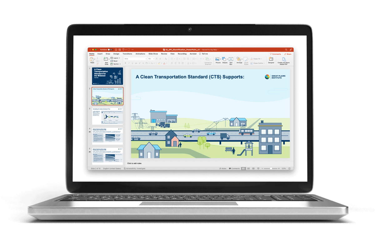 Mockup of a laptop showing GPI infographic in a Powerpoint slide