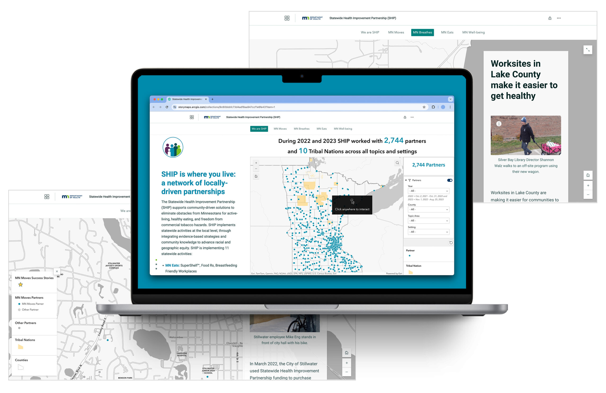 Mockup of SHIP Storymap homepage on a laptop