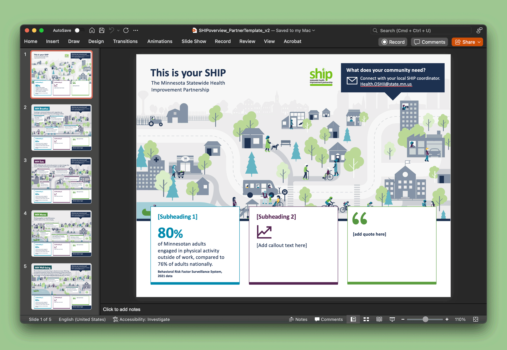 Animation showing several editable infographic slides in PowerPoint