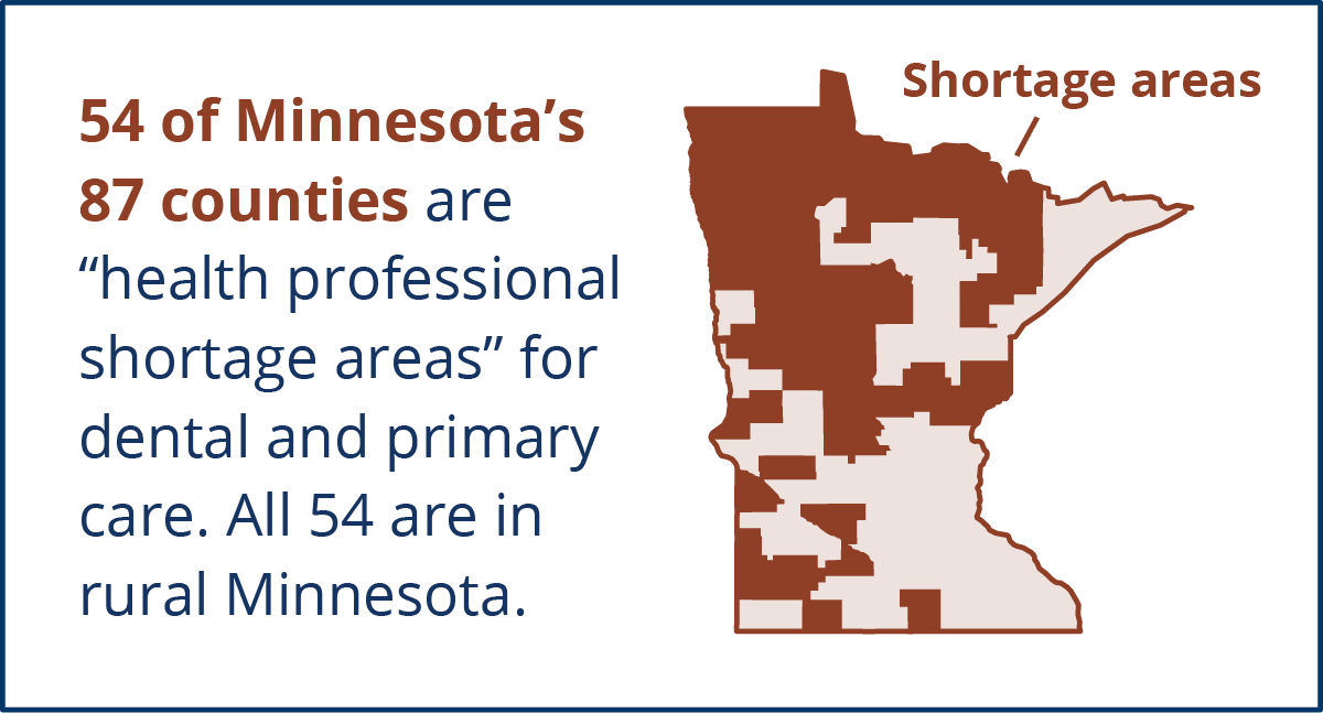 Map showing health professional shortage areas in Minnesota.