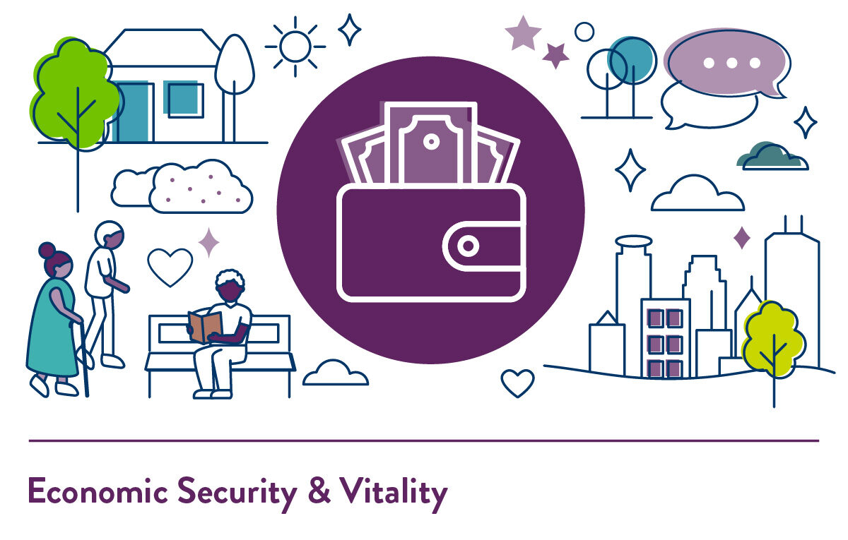 Icon and illustrations for Economic Security and Vitality domain.