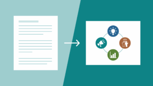 Illustration of a text document turning into a visual infographic