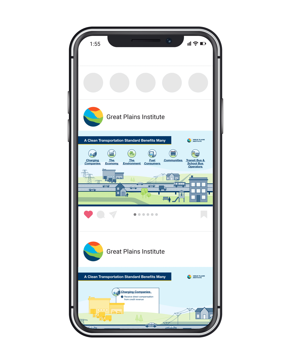 Phone showing social media graphics on Instagram