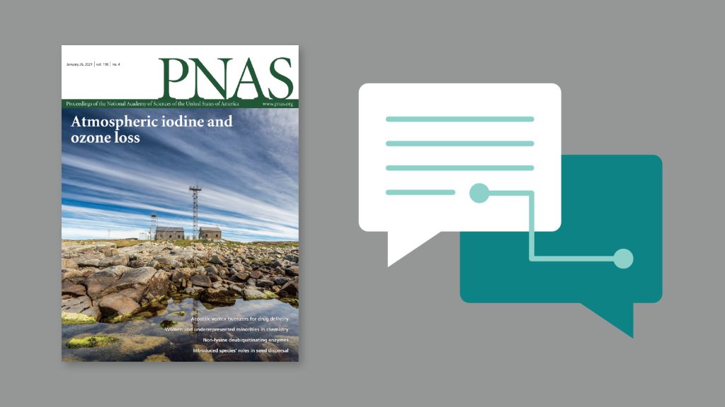 PNAS Journal cover and illustration of speech bubbles connecting