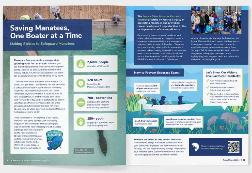 Spread showing statistics and illustrated infographic