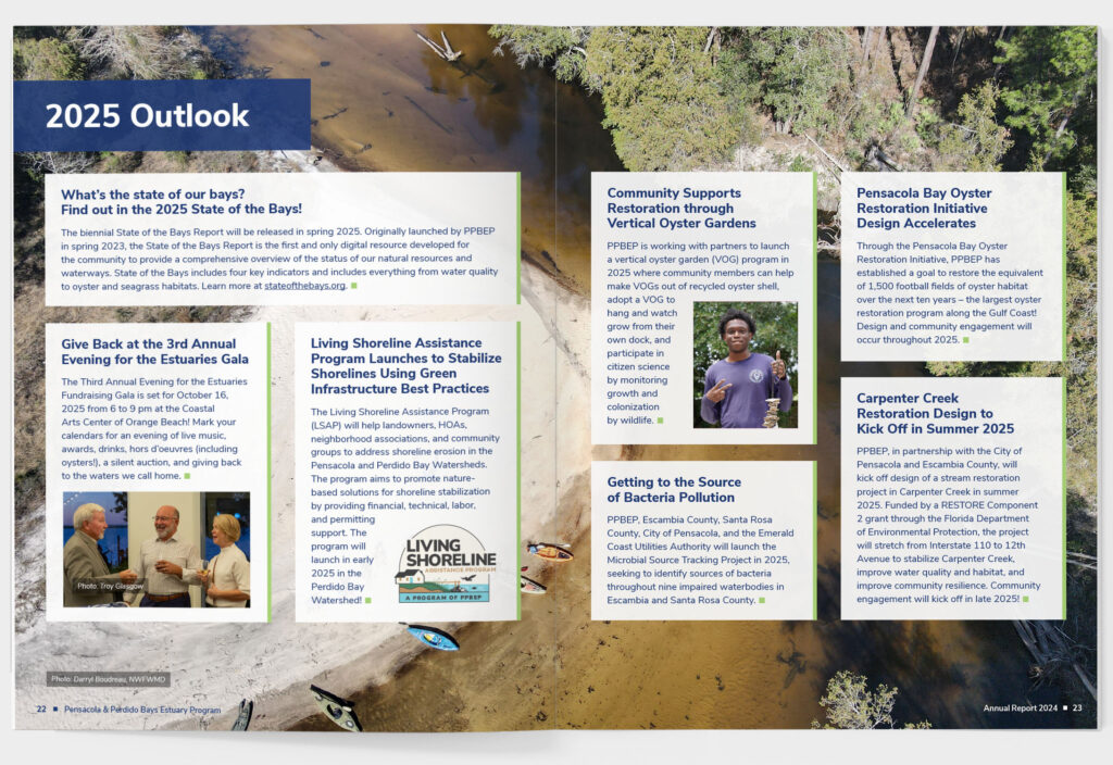 Spread with featured stories looking forward to 2025