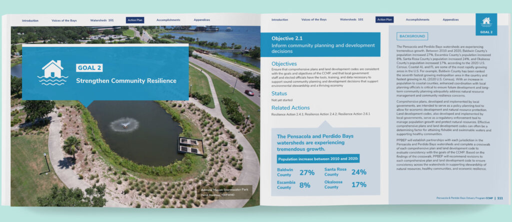 Spread about community resilience with a photo and statistic callouts