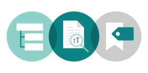 Three overlapping symbols that represent content, visual, and technical accessibility